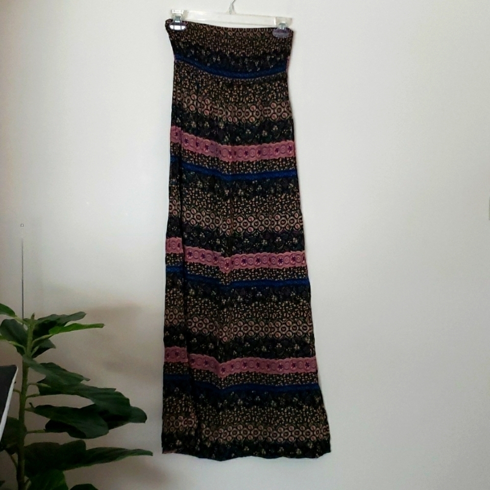 Boho ditzy floral strapless maxi dress, neutrals with pink Womens size XS/S